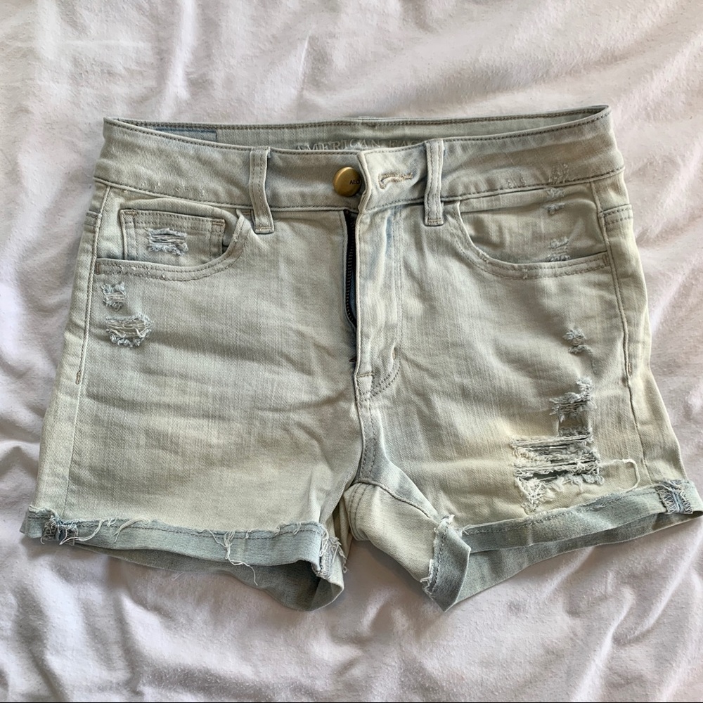 American Eagle (AE) high rise acid wash jean short